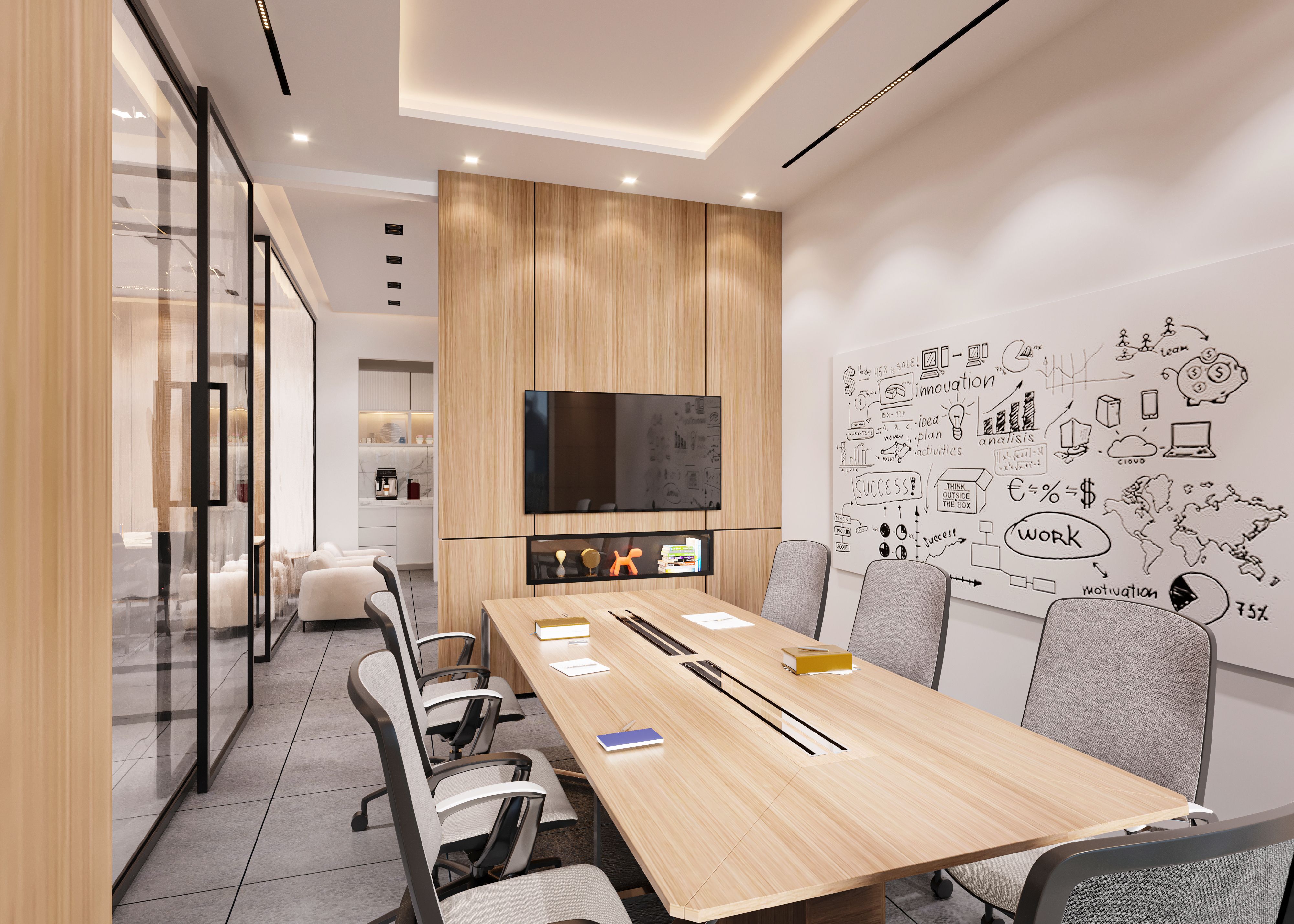 Bureau contemporain avec agencement professionnel et finitions sobres, vue 2.