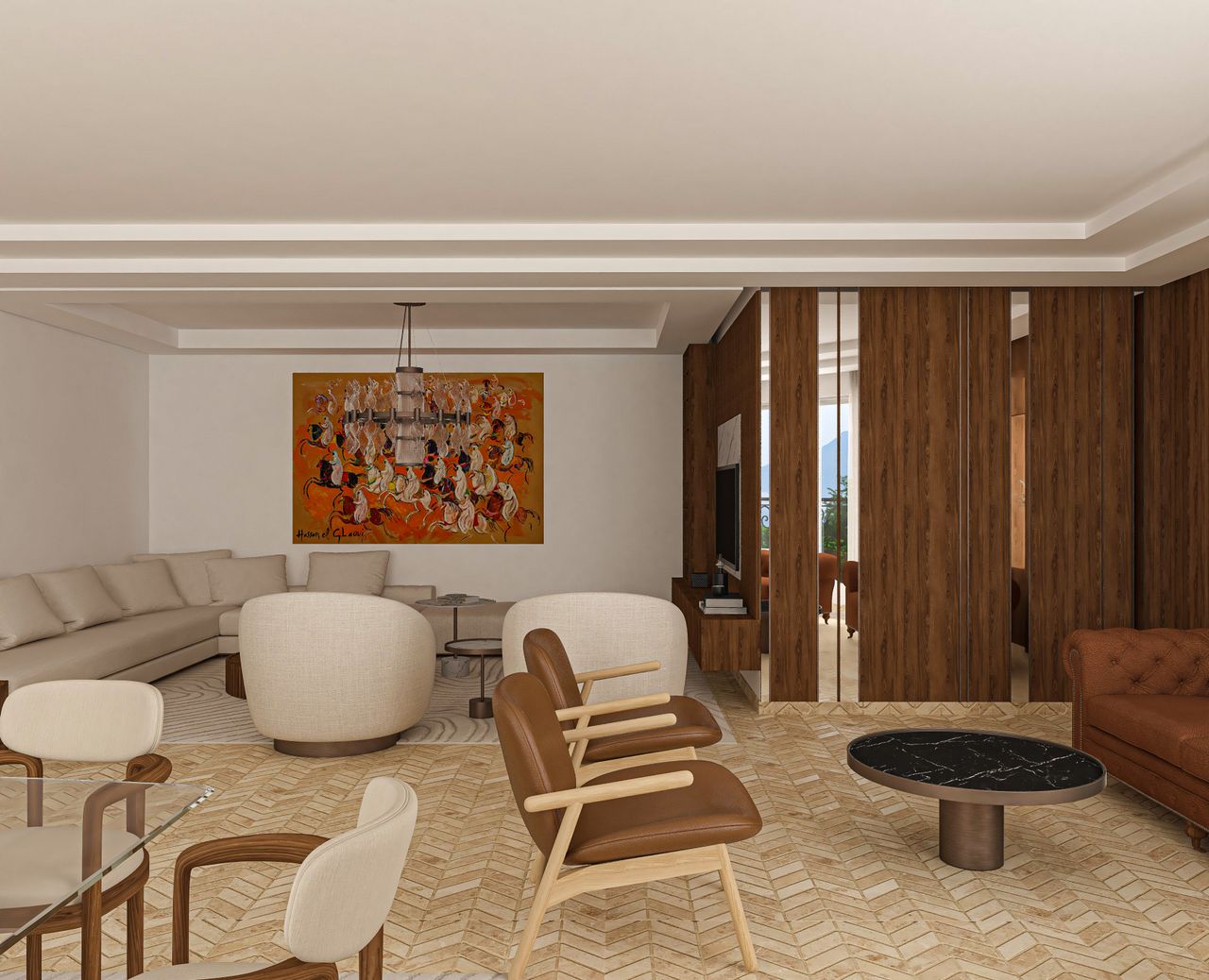 Salon résidentiel contemporain avec aménagement décoratif, vue 4.