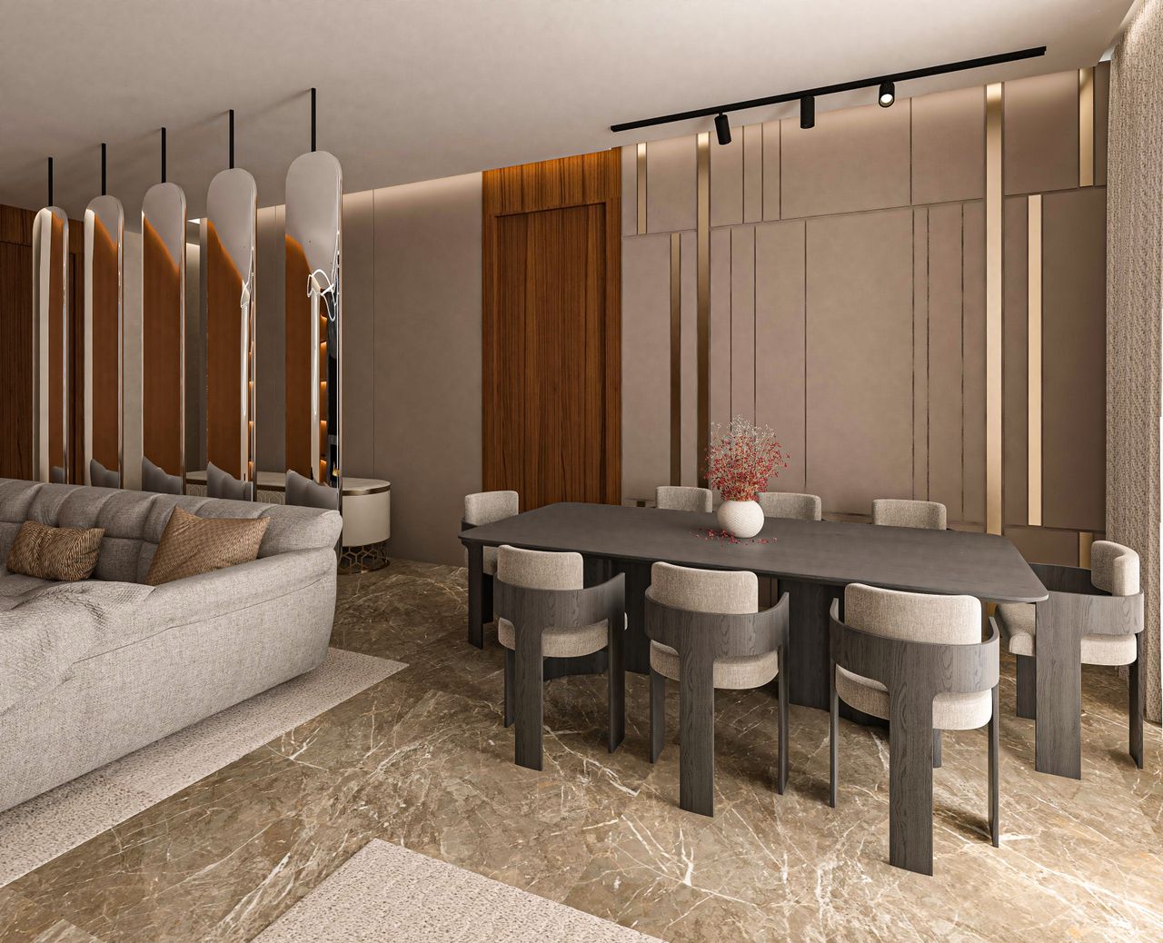 Salon résidentiel contemporain avec aménagement décoratif, vue 5.