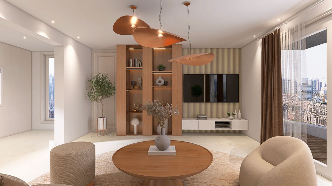 Salon résidentiel contemporain avec aménagement décoratif, vue 7.