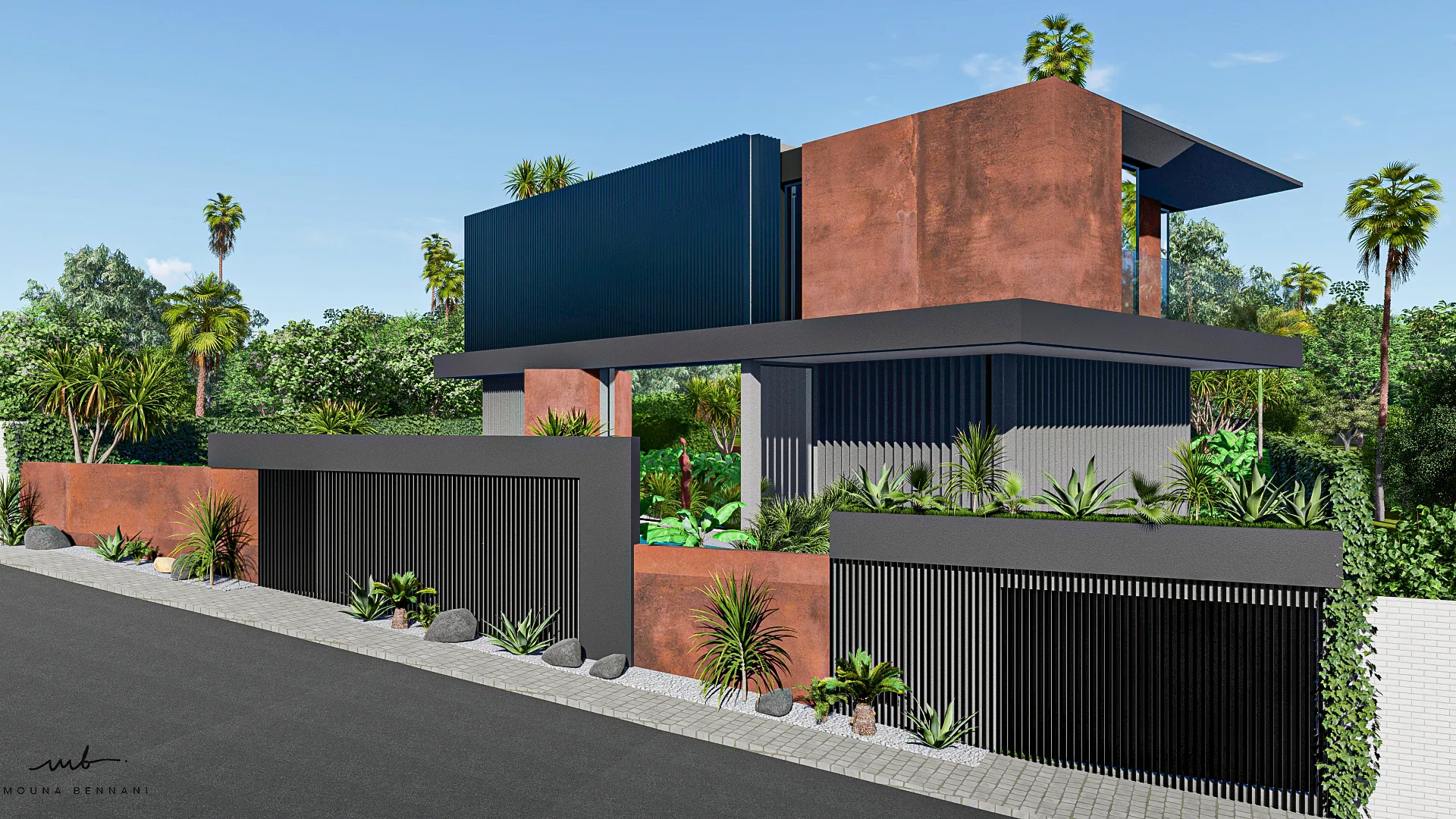 Villa contemporaine avec espaces intérieurs et extérieurs aménagés, vue 2.