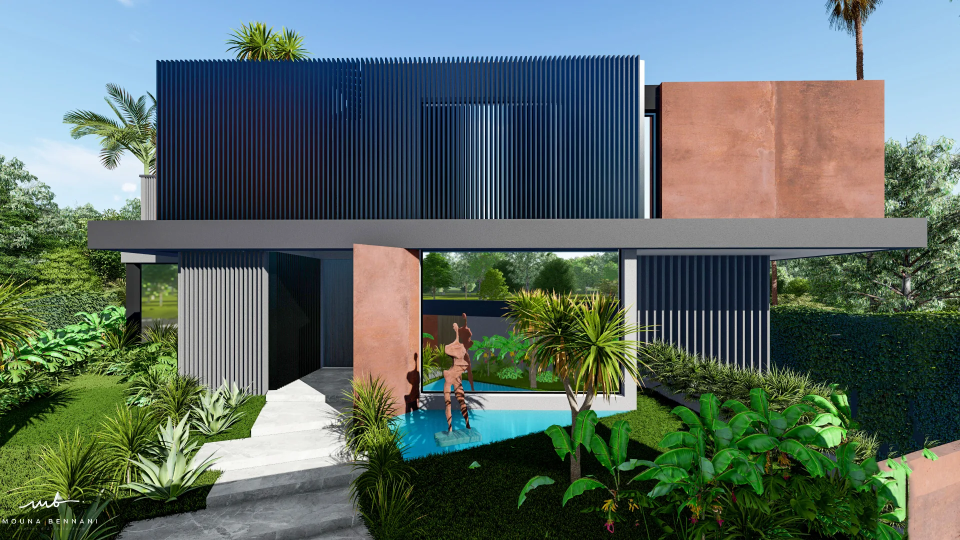Villa contemporaine avec espaces intérieurs et extérieurs aménagés, vue 5.