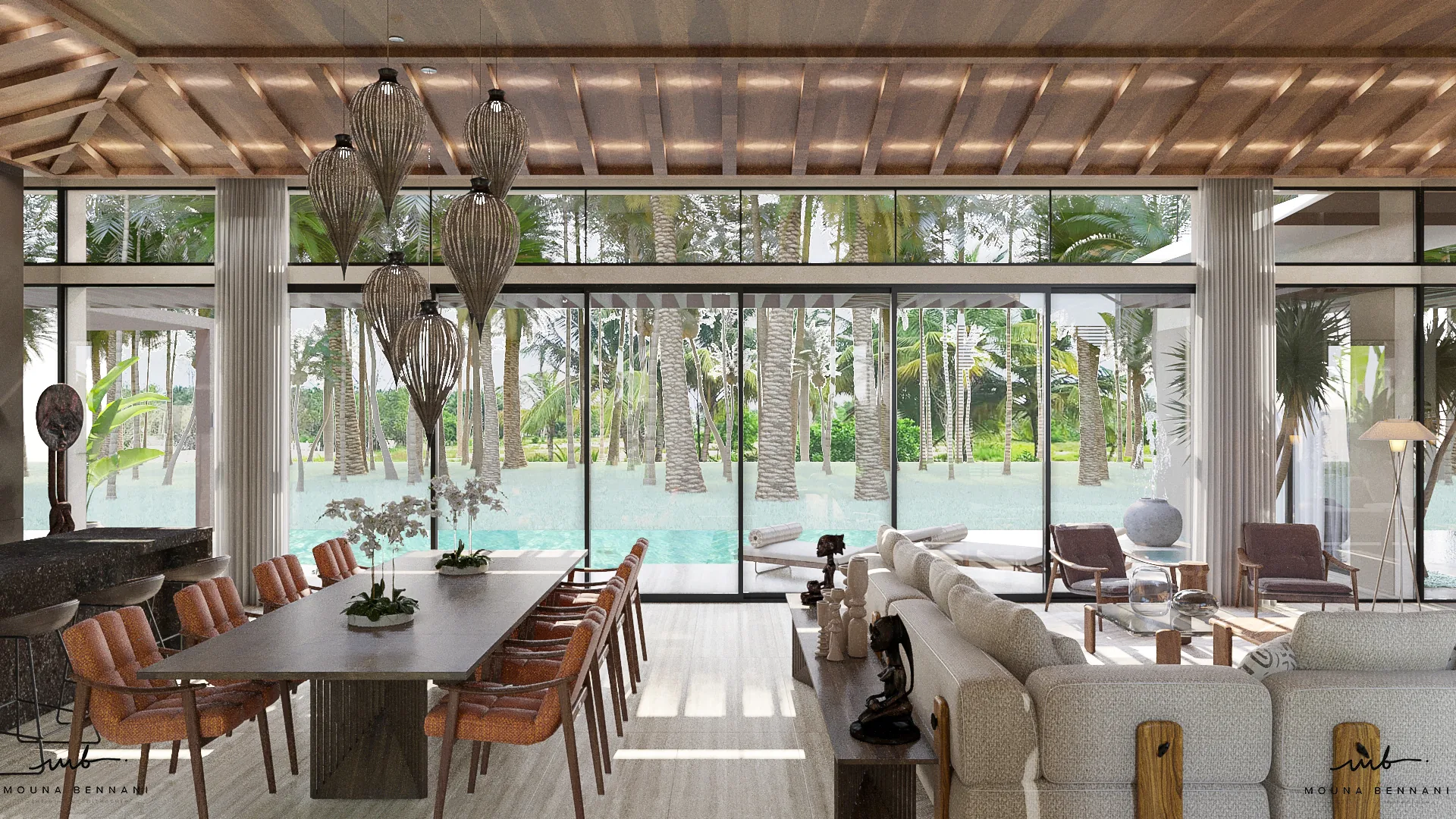 Villa avec espaces intérieurs aménagés et atmosphère résidentielle, vue 1.